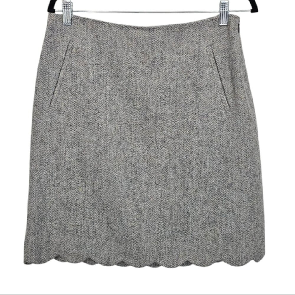Talbots Grey Wool Tweed Herringbone Mini Skirt Size 6